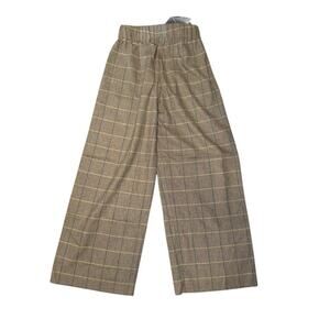 Weili Zheng NEW Wide Leg Trousers Size XS Old School Check Plaid Herringbone Tan
